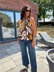 Chocolate Abstract Leaf Halter Neck Top Jessie