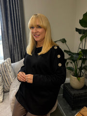Black Button Detail Sweatshirt April