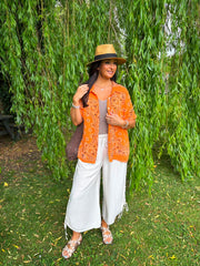 Orange Bubble Cotton Paisley Short Sleeve Shirt Jackie
