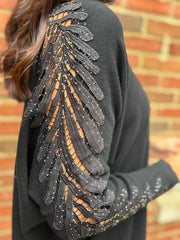 Black Diamante Sleeve Knit Amelia