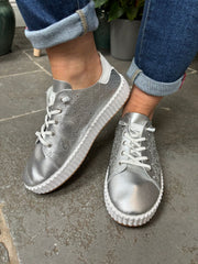 Silver Pierced Slip On Trainers