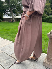 Mocha Hareem Button Trousers Misty