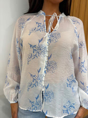 White Floral Tie Front Blouse Lara