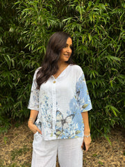 White Floral Butterfly Top Reeva