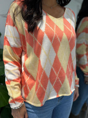 Orange Argyle Knit Top Georgia