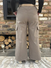 Mocha Wide Leg Pull On Cargo Trousers