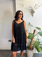 Black Mesh Floral Lace Dress Gabriella