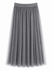 Charcoal Pleated Mesh Tulle Skirt