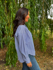 Navy Lace Detail Striped Shirt Rosie
