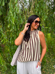 Lemon Striped Sleeveless Top Tiana