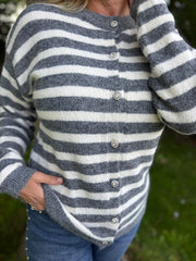 Grey Striped Knit Cardi Loretta