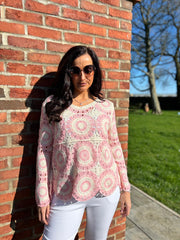 Pink Crochet Loose Weave Knit Amber