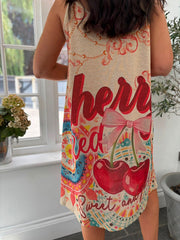 Cherry Print Shimmer Dress Tatiana