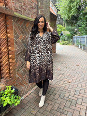 Chocolate Leopard Floral Trim Dress Eden