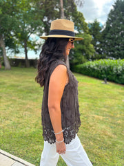 Chocolate Floral Lace Hem Vest Dina