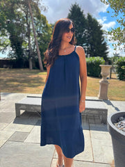 Navy Bubble Cotton Dress Athena