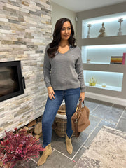 Grey Open Collar Jumper Rhea