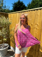 Lipstick Pink Ditsy Floral Vest Top Lyra