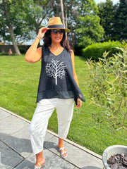 Black Embellished Tree Of life Vest Top Olivia