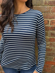 Navy Striped Super Soft Round Neck