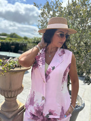 Pink Flower Print Trouser Set Claudette