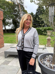 Grey Contrast Trim Shimmer Cardi Ophelia