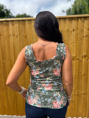 Khaki Vintage Floral Ruffle Vest Yasmin