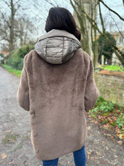 Mocha Luxury Faux Fur Hooded Coat Aspen