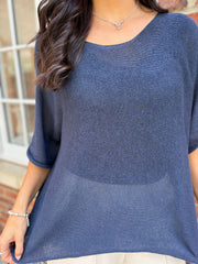 Navy Cotton Reverse Seam Knit Jo