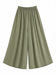 Khaki Wide Leg Pull On Trousers Cara