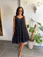 Black Mesh Floral Lace Dress Gabriella
