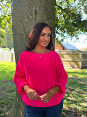 Lipstick Applique Ruffle Sleeve Knit Crystal