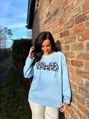 Light Blue Fringed Heart Sweatshirt Jean