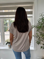 Mocha Diamante Floral Lace Trim Tee Aria