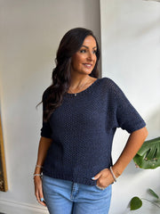 Navy Sequin Sparkle Knit Sabrina