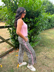 Pink Premium Leopard Pull on Wide Leg Trousers