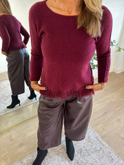 Wine Long Sleeve Fringed Knit Amara