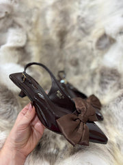 Chocolate Kitten Heel Bow Shoes