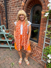 Orange Gold Detail Carnation Scarf
