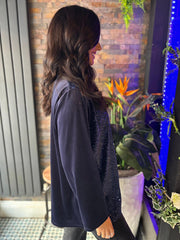 Navy Velour Sequin Panel Top Aurora