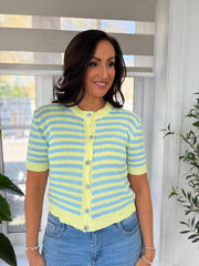 Lime Striped Knitted Cardi Evie