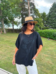 Black Embroidered Floral Top Frankie