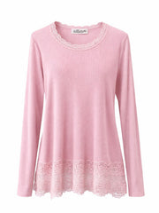 Pink Ribbed Lace Trim Top Madeline