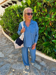 Denim Textured Drawstring Jacket Kaylee