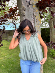 Khaki Bubble Hem Sleeveless Top Scarlett