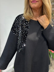 Black Sequin Patch Sweatshirt Dress Mai