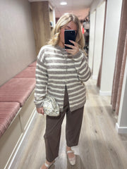 Mocha Striped Knit Cardi Loretta
