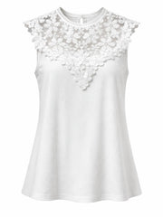 White Crochet Floral Ribbed Vest Olivia