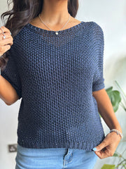 Navy Sequin Sparkle Knit Sabrina
