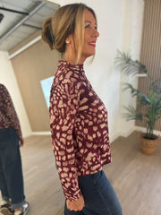 Wine Animal Print Top Carmen
